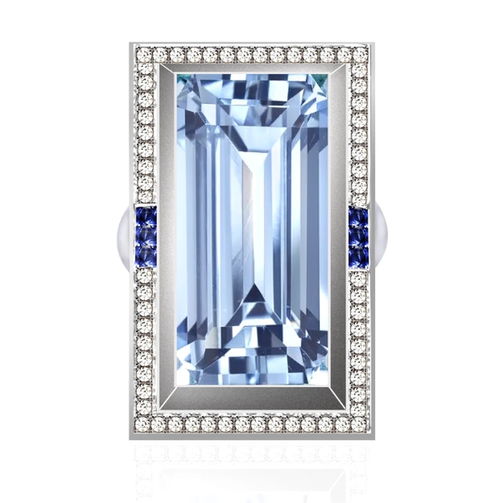 Large Aquamarine Step-Cut Ring by Germani