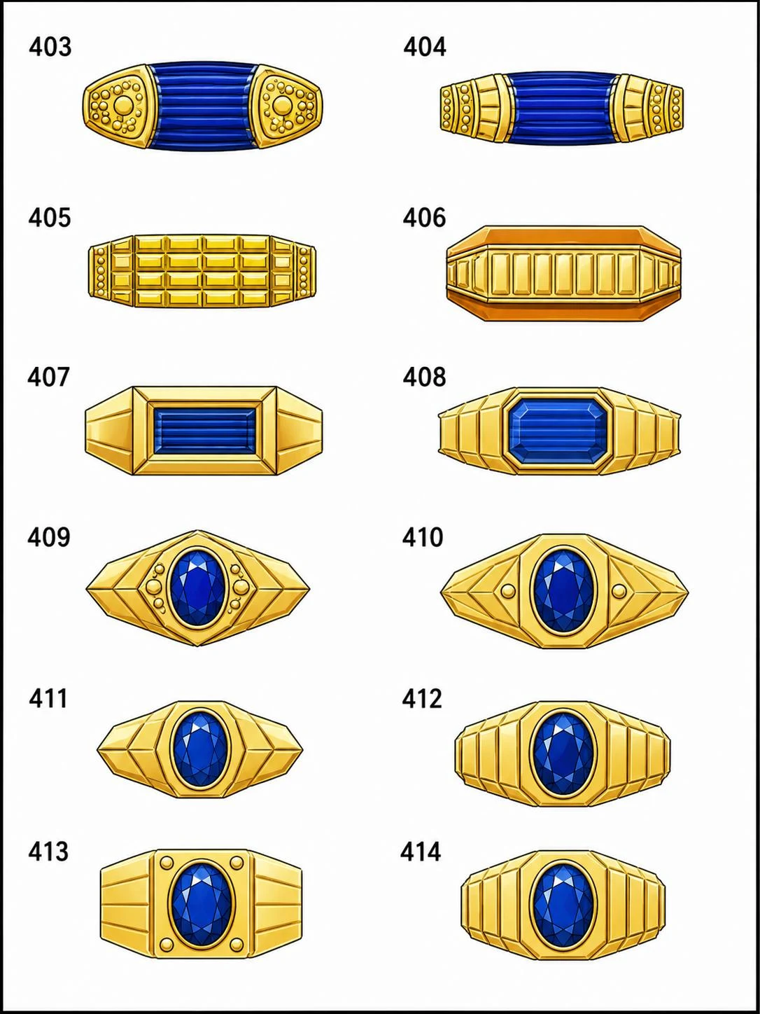Twelve design drawings of gold gentlemen’s rings with sapphires
