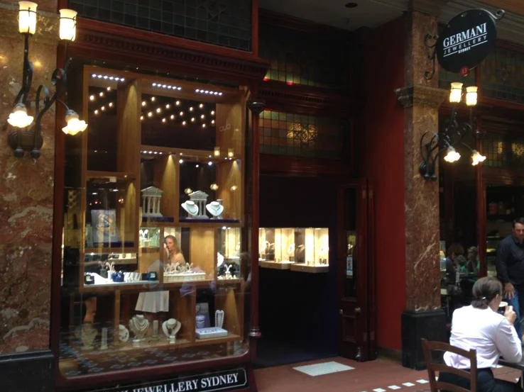 The Germani Jewellery Sydney shopfront in the Strand Arcade