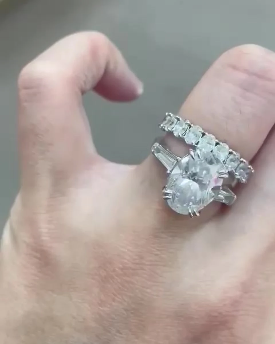 Oval Diamond Engagement Ring with Matching Wedding Band by Germani