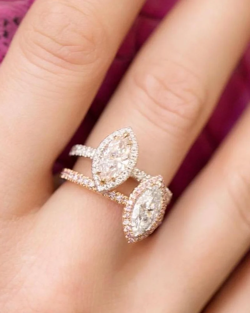Matching Pink and Blue Diamonds Rings by Germani