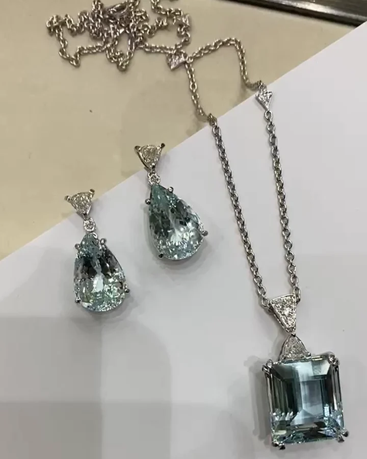 Natural Aquamarine Pendant with Matching Earrings by Germani
