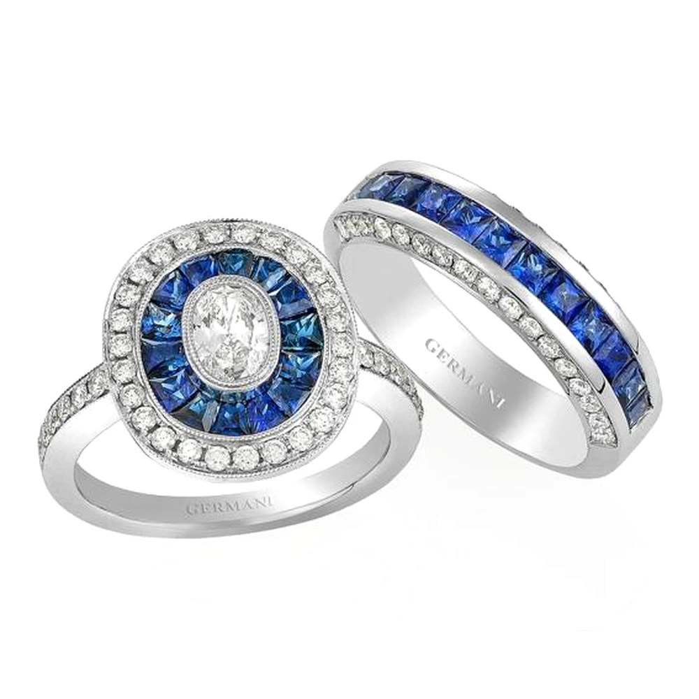 Matching Engagement and Wedding Rings by Germani